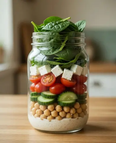 Grão-de-bico, pepino e feta